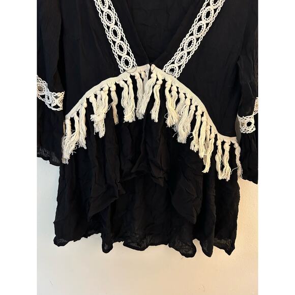 Entro Oversized Boho Fringe Crochet Gauze Cardigan Size Small - Picture 5 of 7
